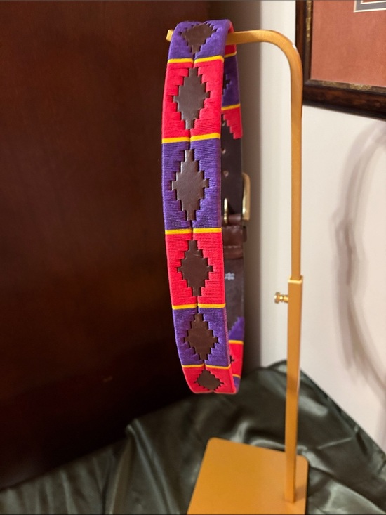 hand made Accessories - Handwoven Purple and Red Geometric Women's Belt